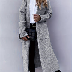 Retro Cardigan Open Front Long Sleeve High Stretch With Pockets