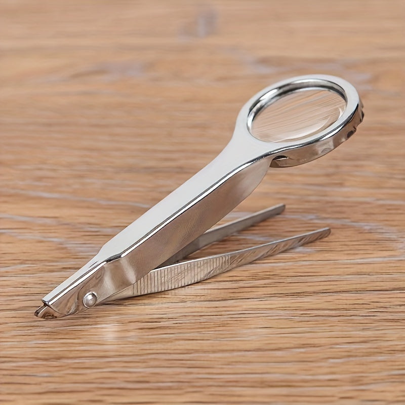 10X Handheld Magnifying Glass with Tweezers for Inspection Coins Stamps Jewelry