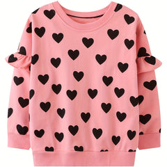Hearts Pattern Toddler Girls Sweatshirt Crewneck Pullover For 2-8 Years