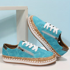 Women's Side Zipper Sneakers Casual Lace Up Outdoor Shoes