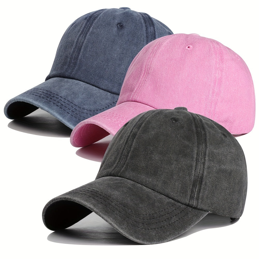 Vintage Washed Denim Baseball Cap Pink Sun Protection Hat