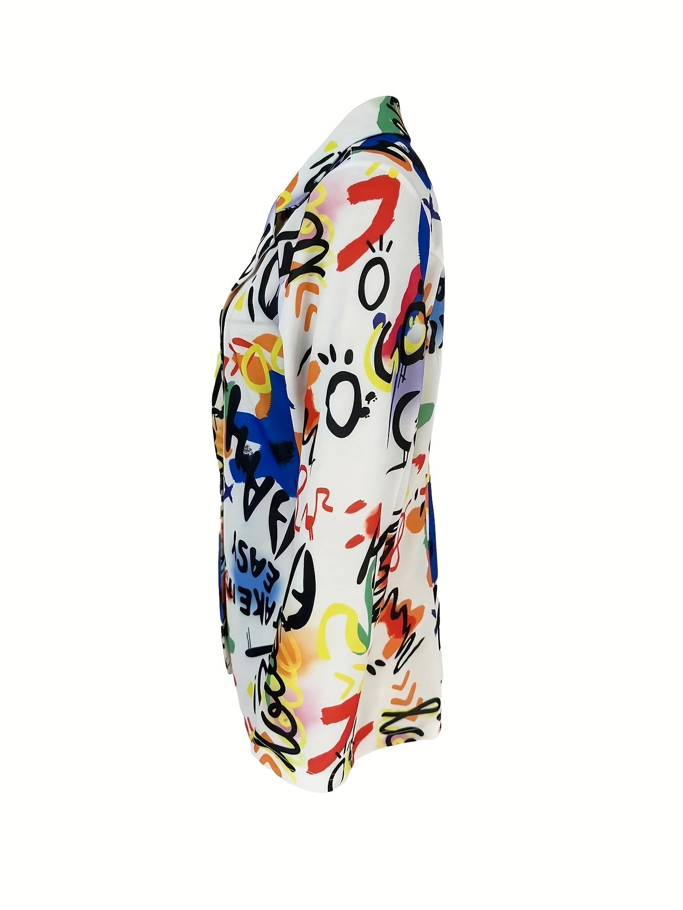Casual Blazer Women's Plus Graffiti Print Long Sleeve Blazer