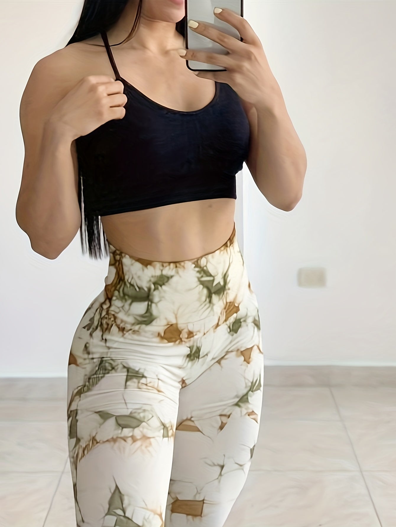 High Stretchy Tie Dye Camo Print Scrunch Butt Wideband Waist Sports Leggings