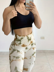 High Stretchy Tie Dye Camo Print Scrunch Butt Wideband Waist Sports Leggings