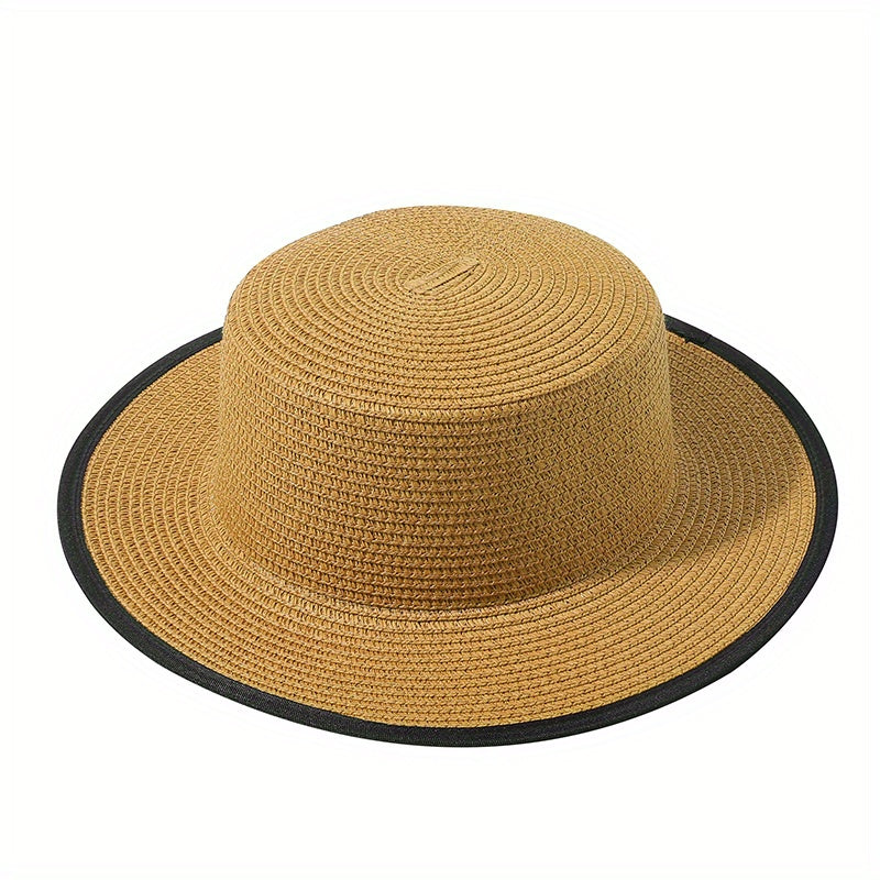 Vintage Straw Fedora Cap Solid Jazz Sun Hat Breathable Beach Hats