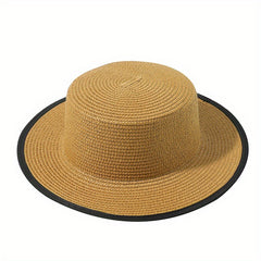Vintage Straw Fedora Cap Solid Jazz Sun Hat Breathable Beach Hats