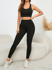 Mesh Insert Sports Bra & High Waist Leggings Set Women's Activewear