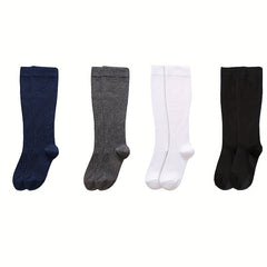 3 Pairs Solid Knee High Socks Women's Stockings