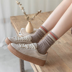 5Pairs Womens Crew Socks Striped 10 Colors Casual Medium Size