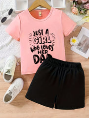 Girls Alphabet Printed T-shirt and Solid Shorts Set