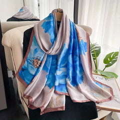 Silk Scarf Female Flower Printed Long Shawl Wrap