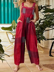 Hippie Patchwork Jumpsuit Casual Squared Neck Long Length One Piece Jumpsuit