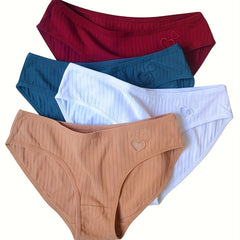 4pcs Heart Embroidery Briefs Stretchy Intimates Panties