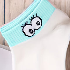 5 Pairs Cartoon Eyes Print Socks Women's Stockings