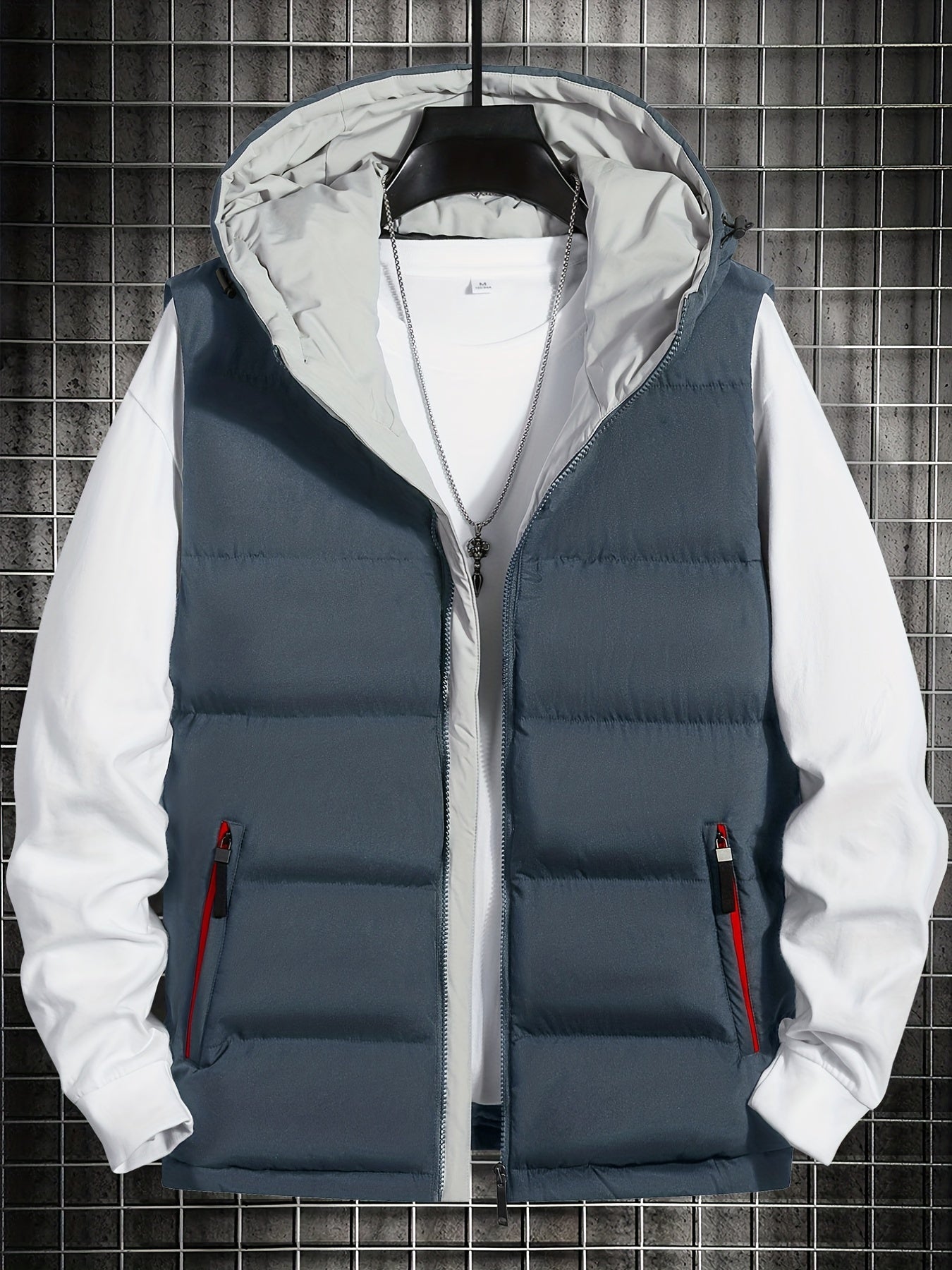 Men's Hooded Winter Vest with Zipper Pockets