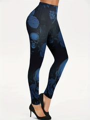 Floral Skull Print High Rise Leggings