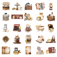 50pcs Vintage Cat Stickers Waterproof Vinyl for Water Bottles and Laptops