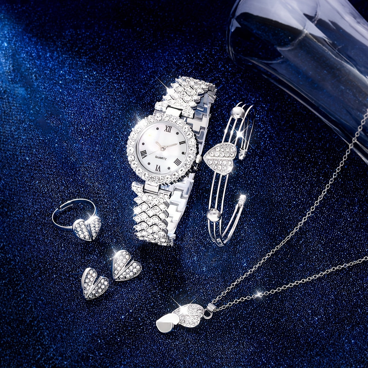Kids Rhinestone Round Watch + 5 Jewelry Sets
