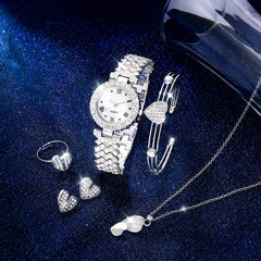 Kids Rhinestone Round Watch + 5 Jewelry Sets