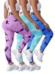 3Pcs Tie Dye Seamless Yoga Pants High Waist Leggings