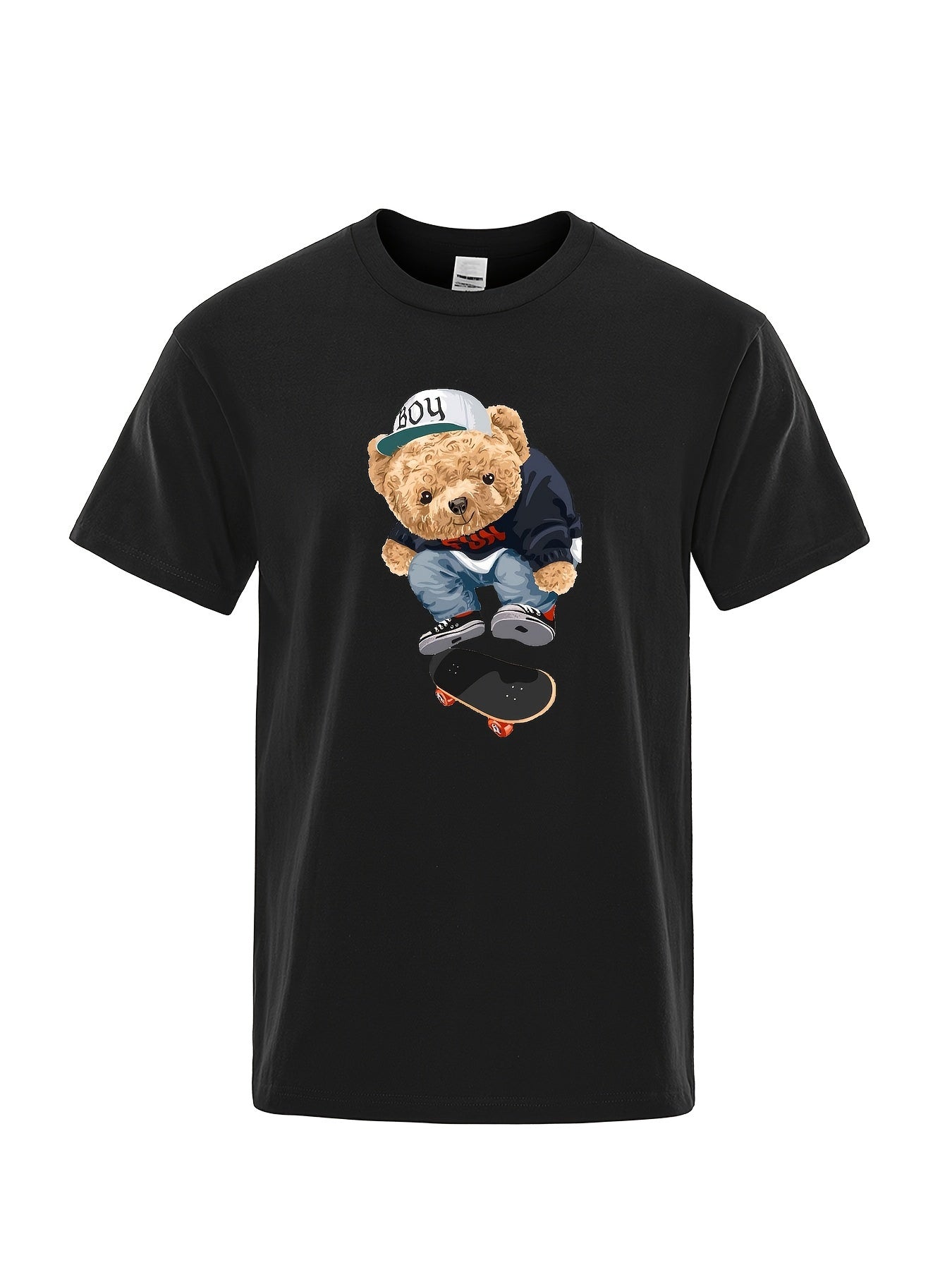 Bear Print Men's Cotton Graphic Crew Neck Active T shirt