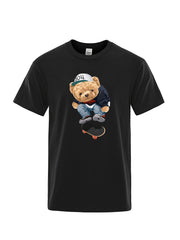 Bear Print Men's Cotton Graphic Crew Neck Active T shirt