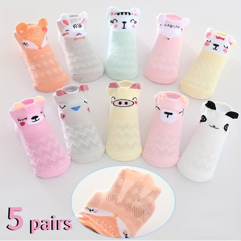 5pairs Baby Girls Cotton Animal Pattern Short Socks For Summer