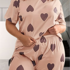Pajama Set Heart Print Tee & Pants Lounge Two Piece Set