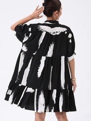 Casual Dress Women's Plus Brush Print Polo Neck Smock Dress