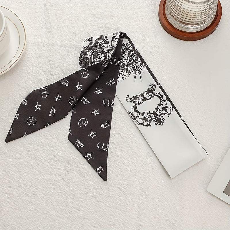 Vintage Geometric Print Skinny Scarf Hair Ribbon Neckerchief