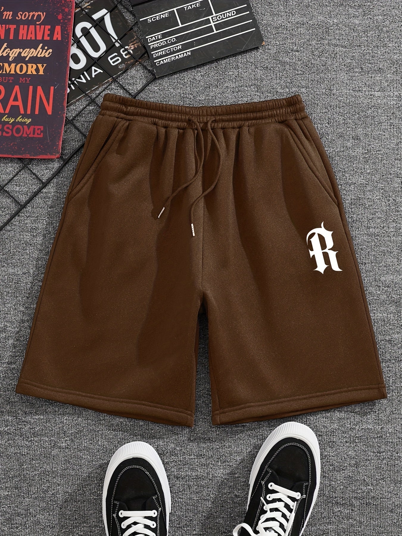 Men's R Graphic Drawstring Shorts for Summer