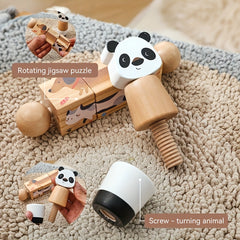 Kids' Wooden Face Rotatable Puzzle Toy Animal Screw Nut Combination Toys
