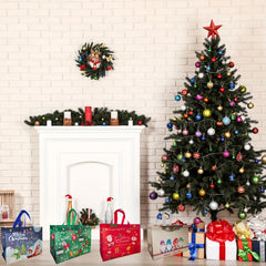 4 Pcs Christmas Tote Bags Reusable Xmas Gift Bags Treat Goodie Bag Waterproof