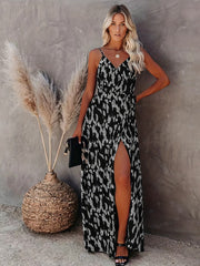 Allover Print V Neck Maxi Wrap Dress