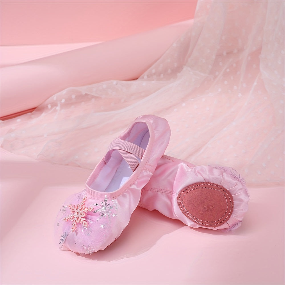 Soft Bottom Ballet Dancing Shoes for Girls with Snow Flask Decor