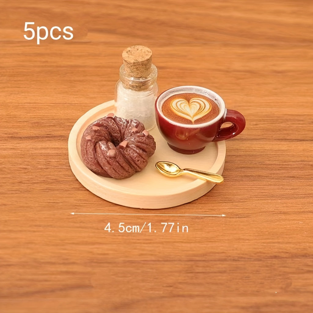 Dollhouse Pastry Coffee Tray Set for OB11 - 5pcs Props & Backdrop