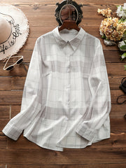 Plaid Print Button Up Long Sleeve Blouse