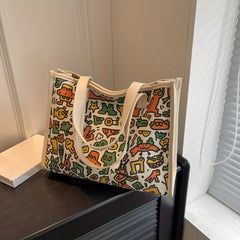 Cartoon Print Tote Bag Large Capacity Canvas Handbag Women's Casual Shoulder Bag