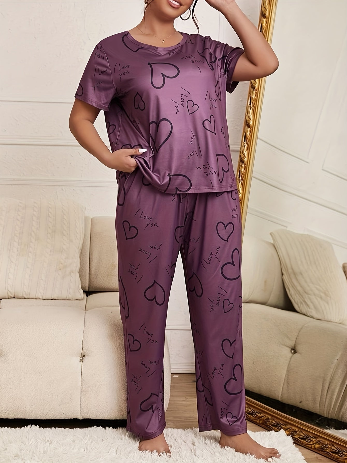 Heart & Letter Print Tee & Pants Set