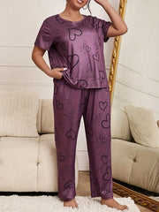Heart & Letter Print Tee & Pants Set
