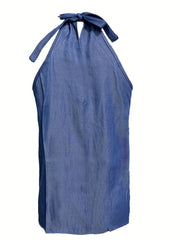 Solid Halter Neck Top Sleeveless Summer Women's Clothing