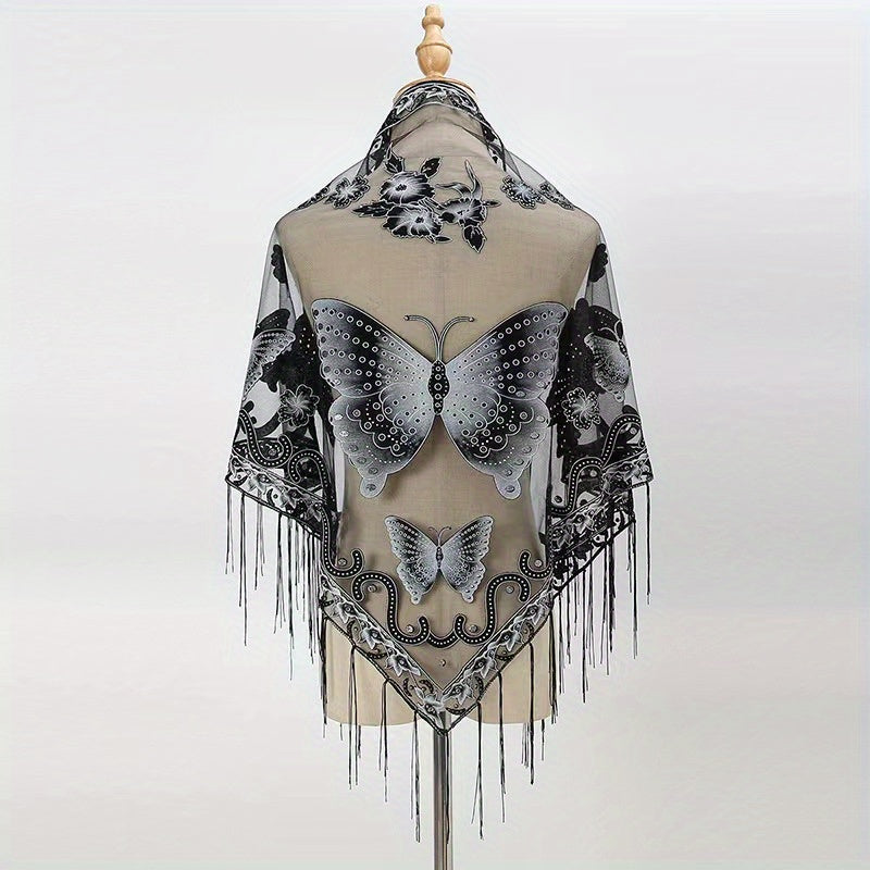 Butterfly Lace Triangle Fringe Trim Scarf Shawl Wrap