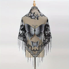 Butterfly Lace Triangle Fringe Trim Scarf Shawl Wrap