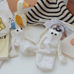 Funny Cartoon Eyes Decor Socks & Hand In Hand Women's Stockings