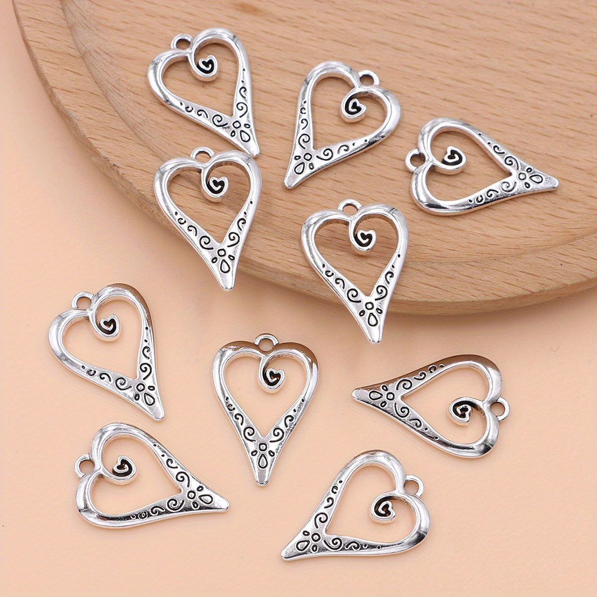 10pcs Silver Plated Heart Charm Vintage Pendant For Jewelry Making DIY