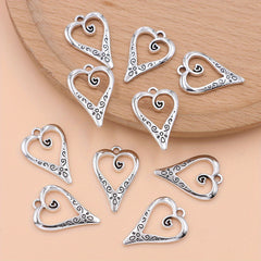 10pcs Silver Plated Heart Charm Vintage Pendant For Jewelry Making DIY