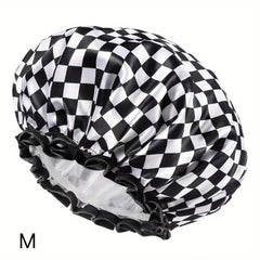 Checkerboard Pattern Hair Drying Cap Waterproof Shower Cap