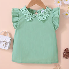 Toddler Girls Lace Collar Butterfly Sleeve Blouse Top
