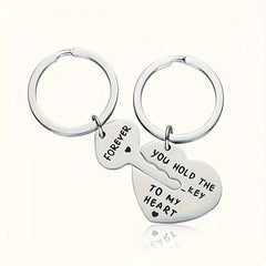 2pcs Stainless Steel Keychain Set Key To Heart Pendant Gift