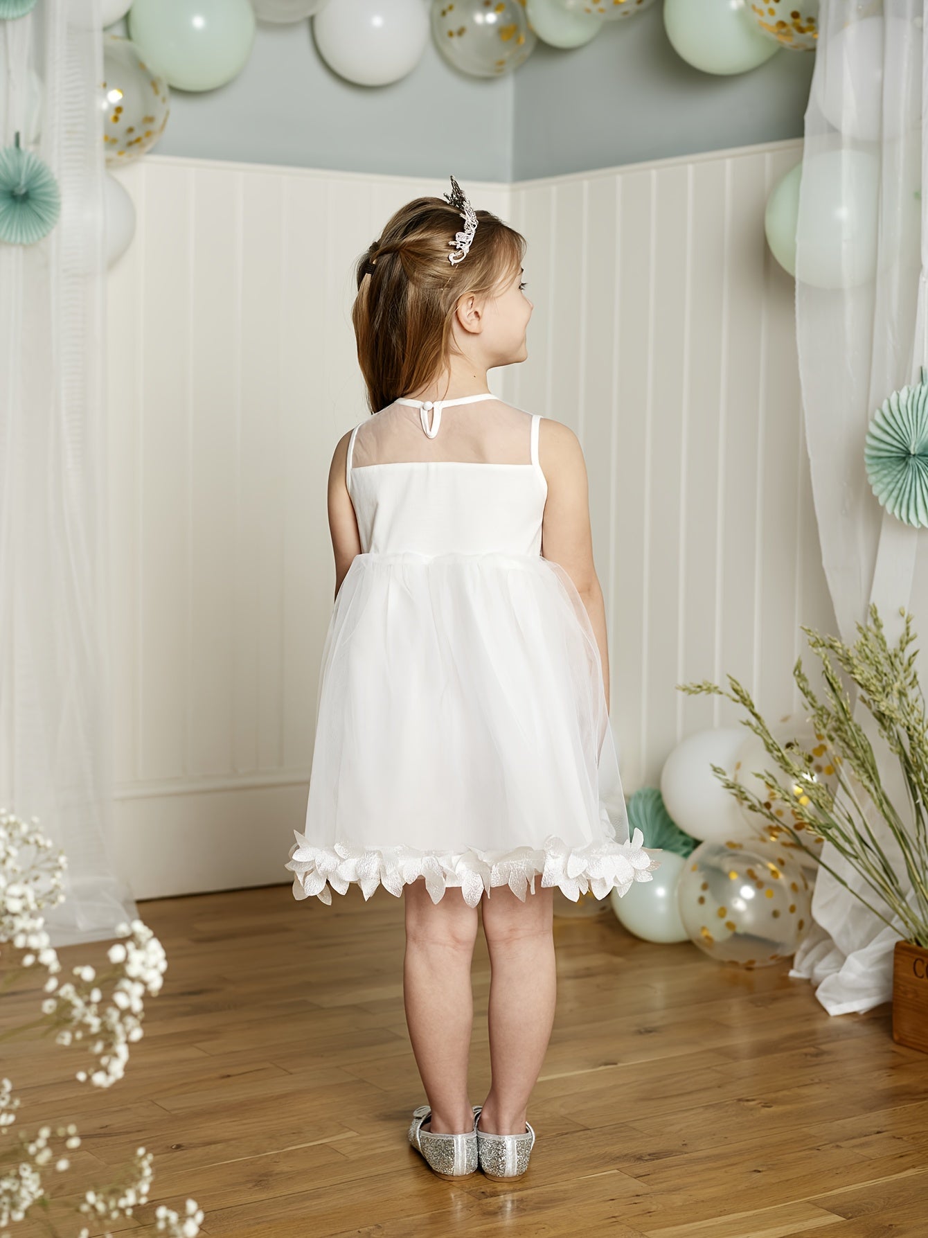 Flower Girl Mesh Midi Tutu Dress for Wedding Party